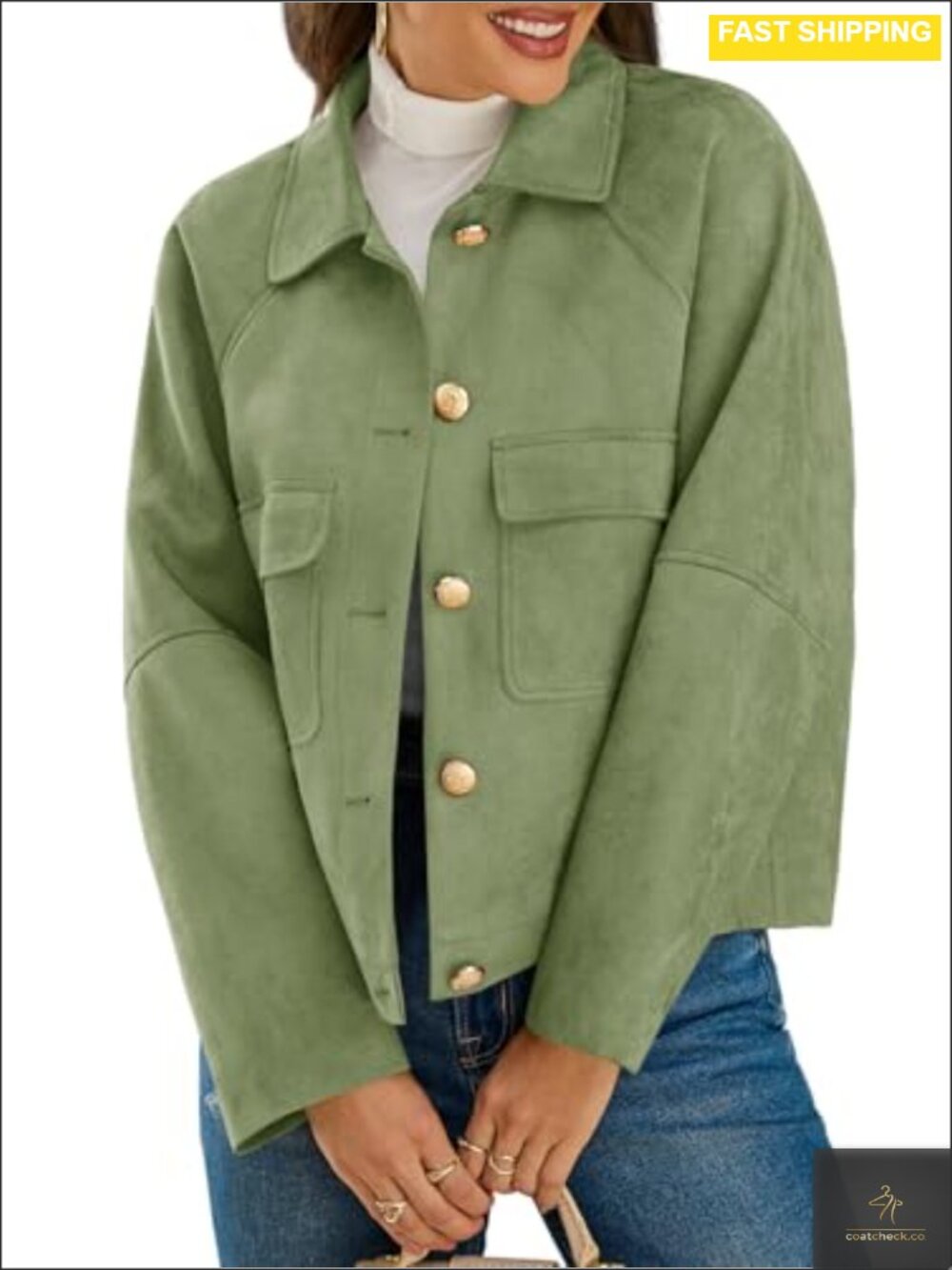 Faux Suede Cropped Button Down Shacket Oversized Casual Jacket